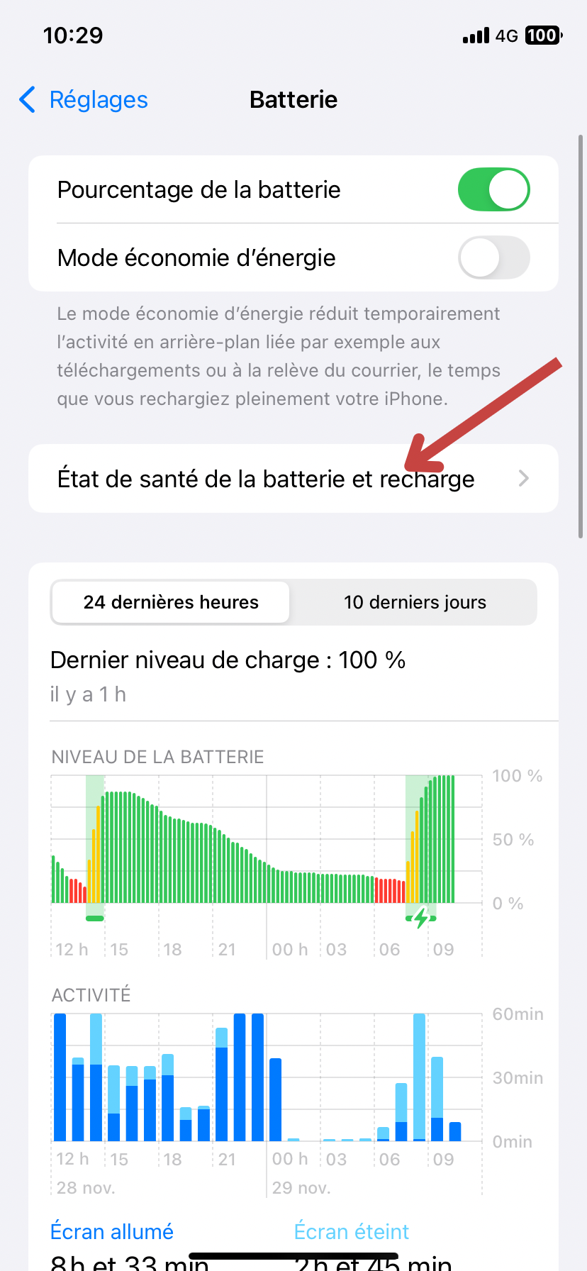 cliquez sur « Etat de la batterie »