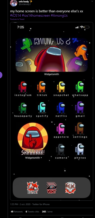 Tweet- personne ayant personnaliser les widgets de son iPhone