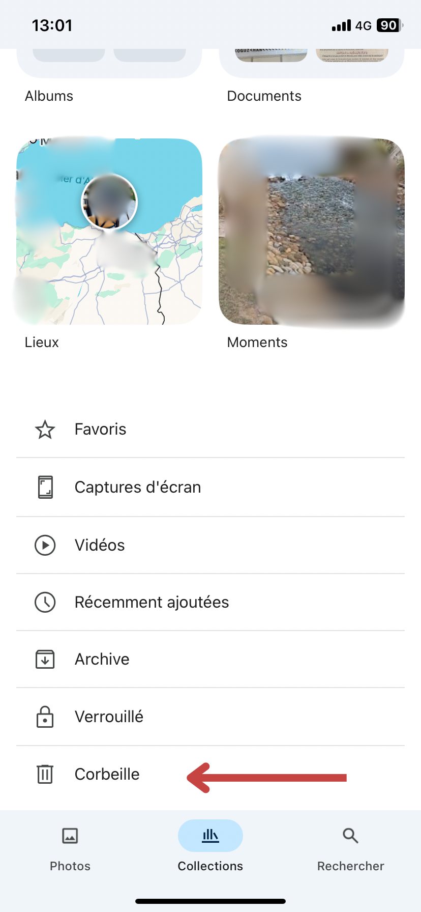 Lorsque vous lancez l’application Photos de votre appareil Android, vous pouvez trouver l’icône « Corbeille ». (trash en anglais) Pour ceci, vous pouvez dérouler le Menu en haut à gauche. Il suffit alors de cliquer sur cette icône pour accéder à la corbeille Android.