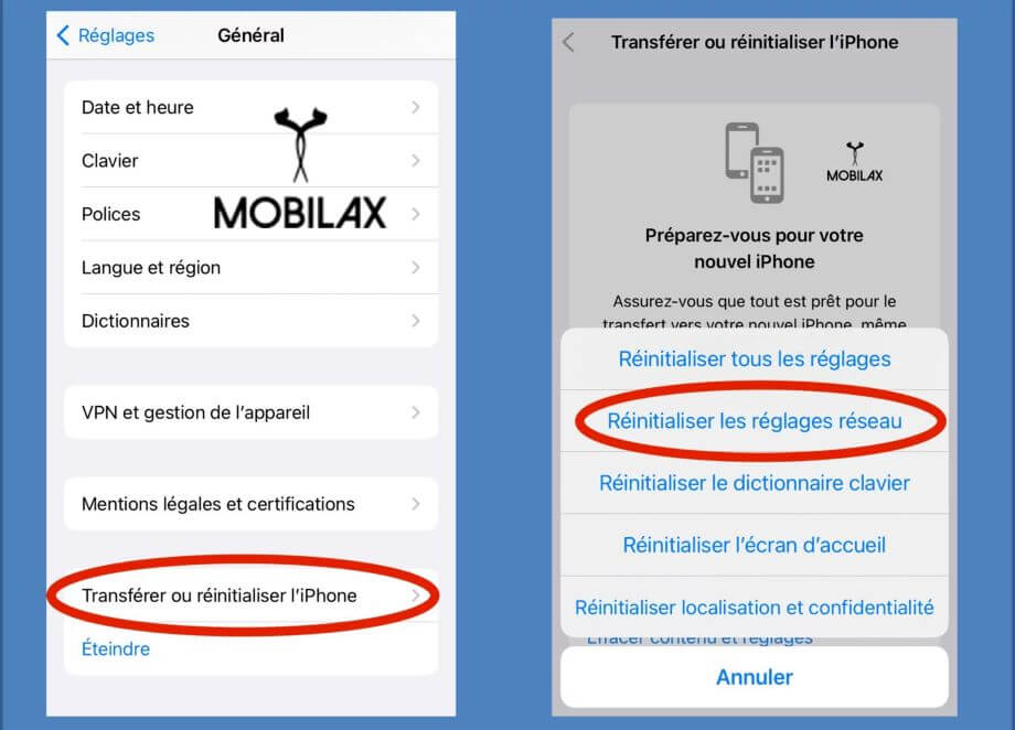 réinitialisation iphone