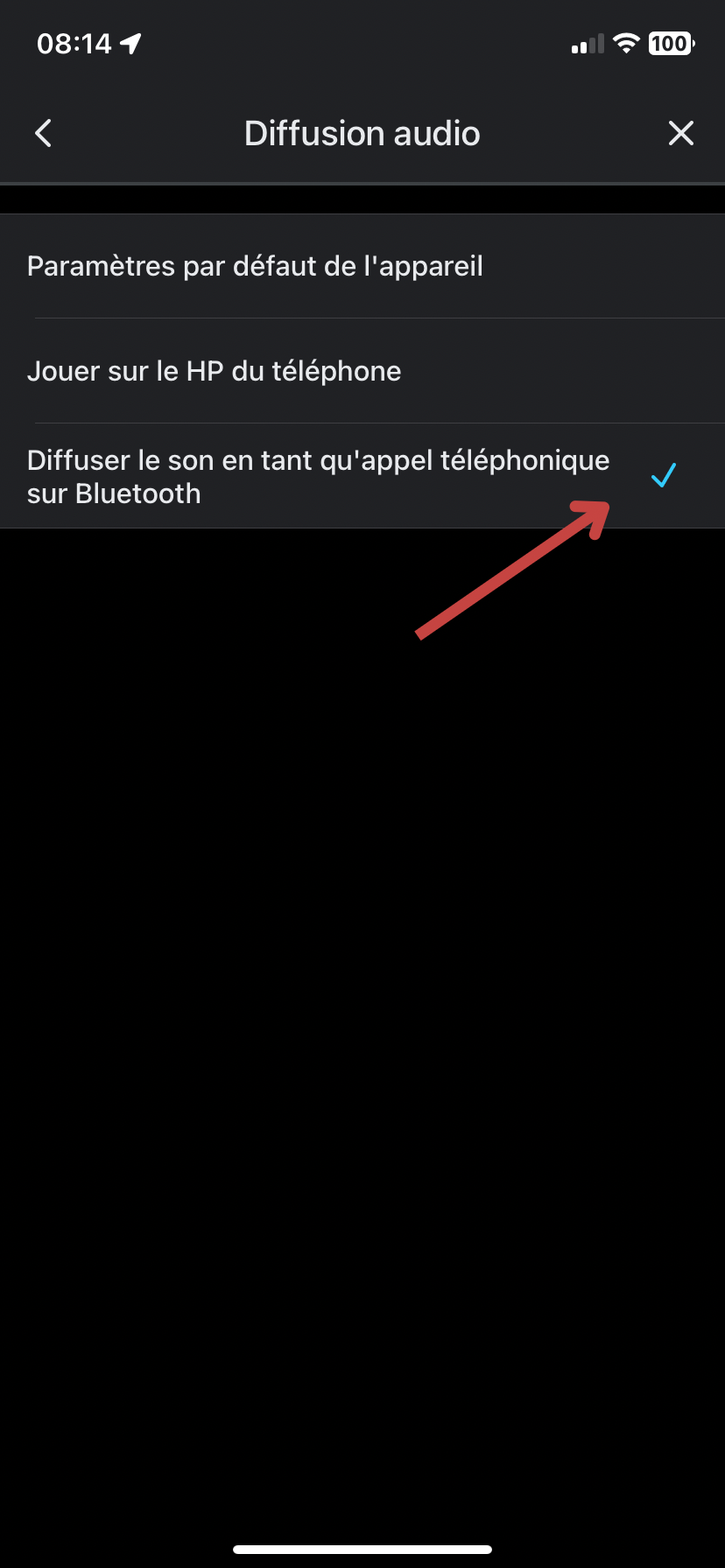 enfin sur « Ecouter comme appel téléphonique Bluetooth ».