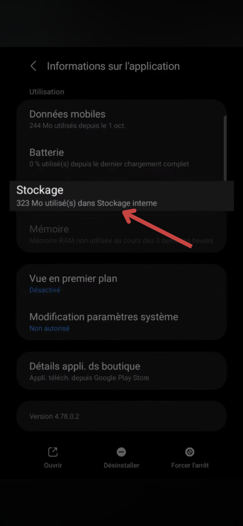 Sélectionnez "Stockage"