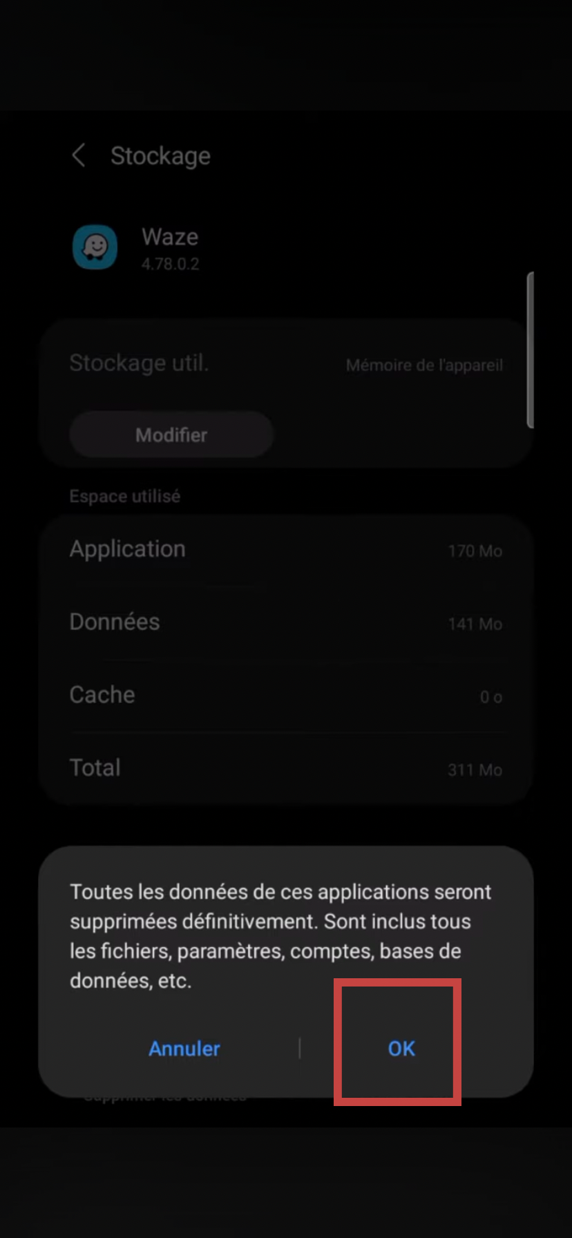 Ensuite, vous devez valider votre action en cliquant sur « OK ». - Relancez l’application GPS Waze pour voir si elle fonctionne bien.