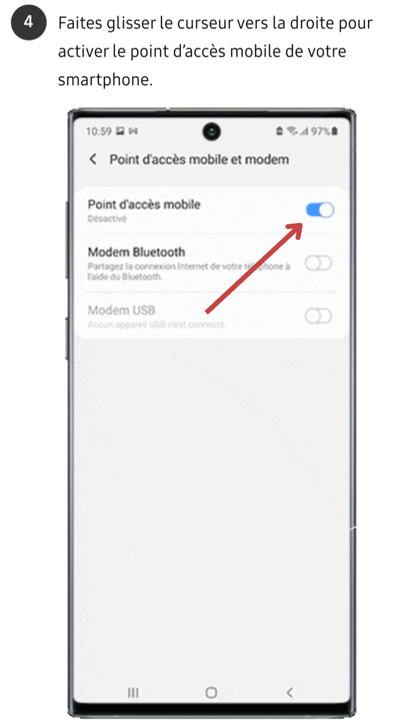 Une fois dans les options, activez le bouton correspond pour rendre votre smartphone détectable avec le réseau Wifi.