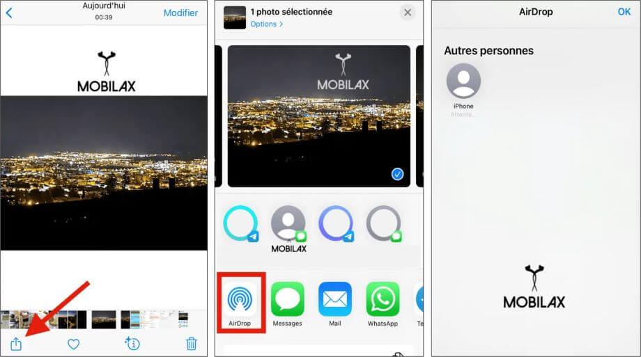 transférer des fichier avec airdrop depuis telephone apple