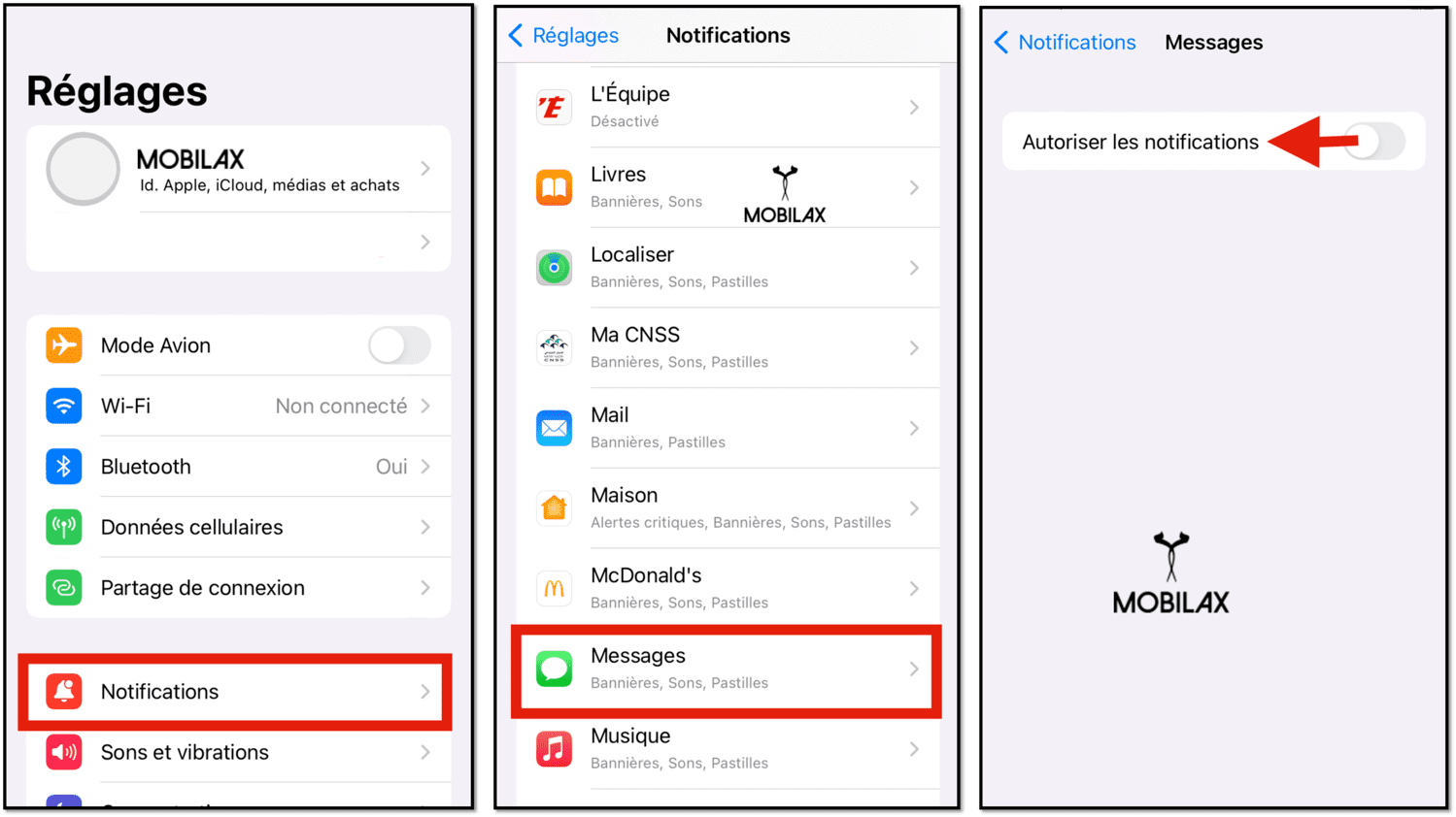 désactiver l’option « Autoriser les notifications »