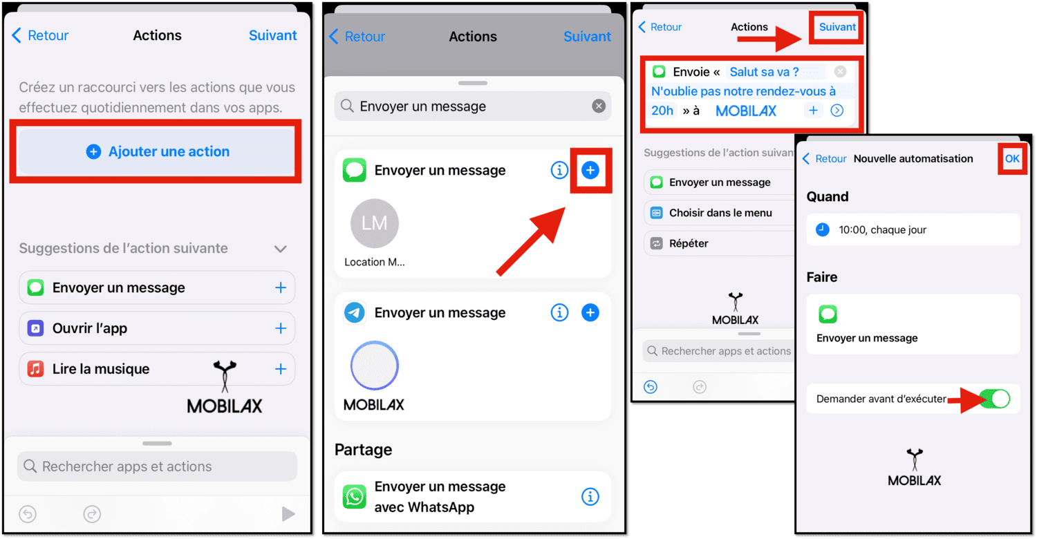 envoi de textos (iMessage) via l’appli Raccourci suite