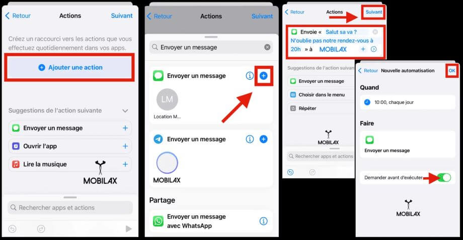 envoi de textos (iMessage) via l’appli Raccourci suite