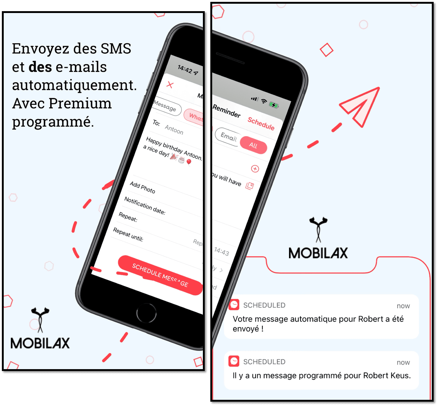 texto programmé via l’application mobile SMS Scheduled