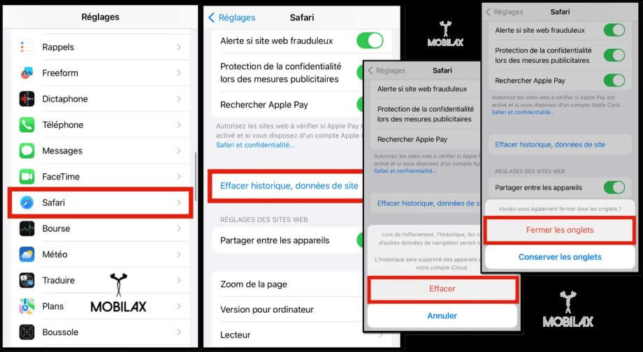 effacer historique donnees de site