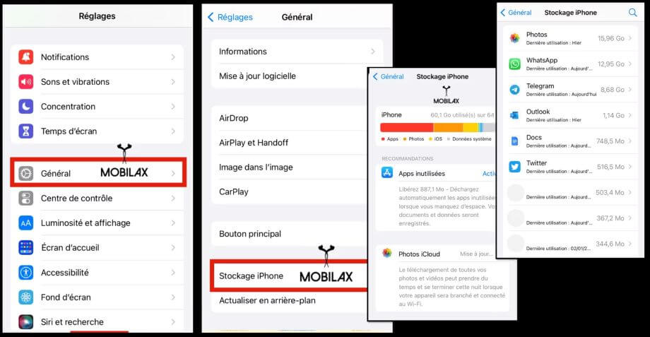 laffichage du stockage du smartphone apple