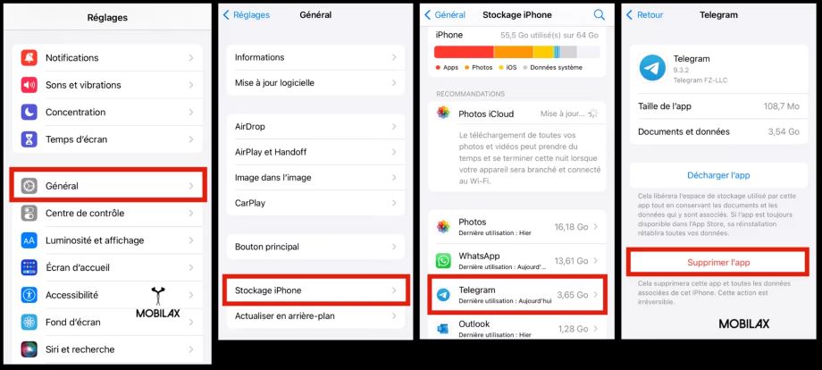 supprimer une app via les paramètres du terminal Apple