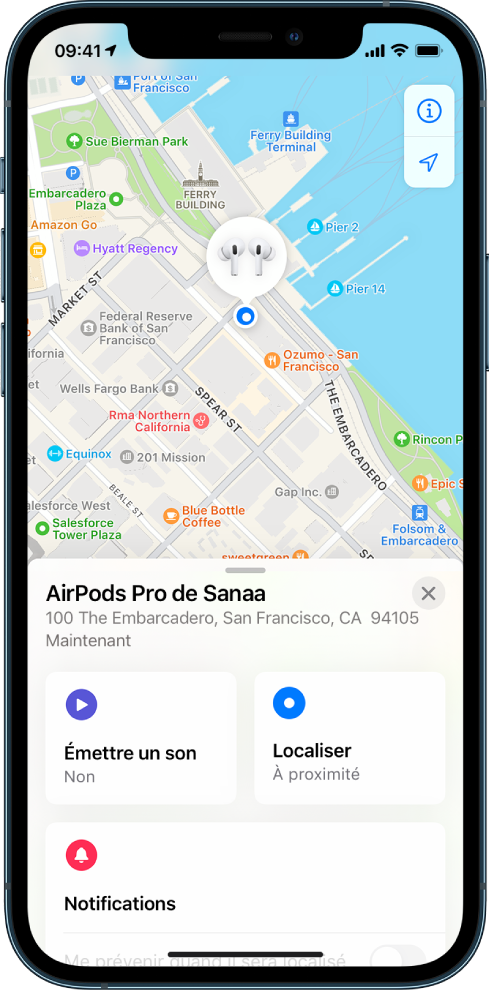 afficher ses écouteurs AirPods sur une carte 