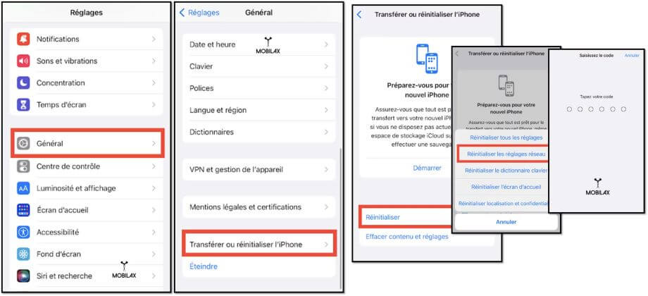 réinitialiser les réglages réseaux