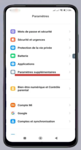 rechercher « paramètres supplémentaires »,
