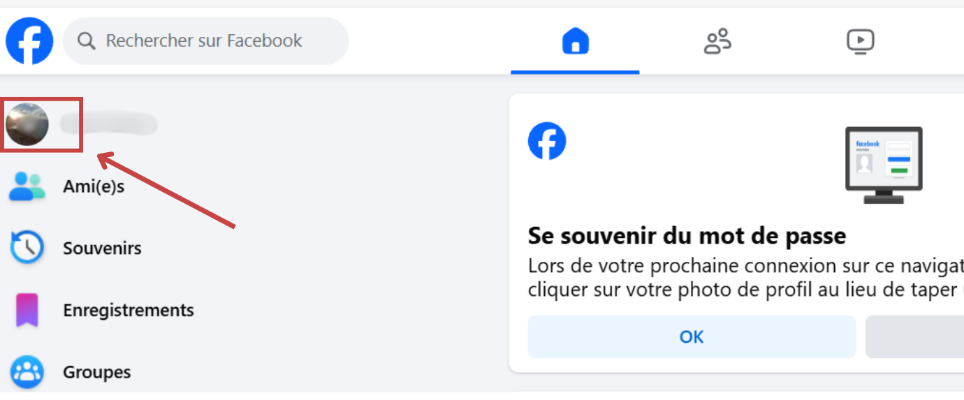 Cliquez sur votre photo de profil ou votre nom afin d’accéder à votre page personnelle.