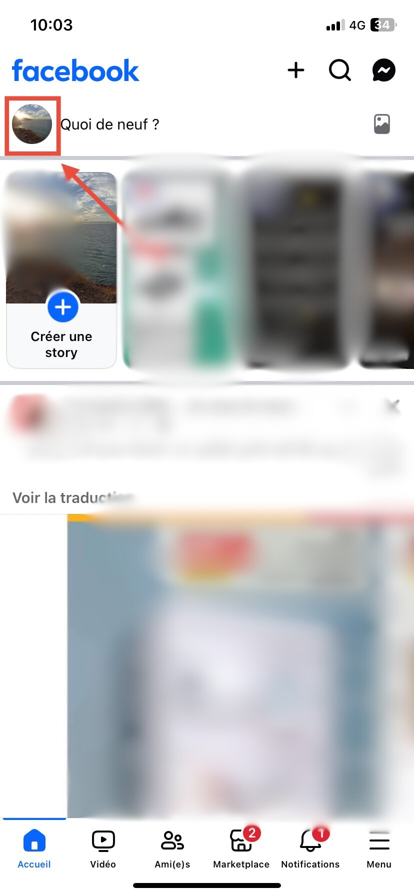 Accédez ensuite à votre profil en cliquant sur votre photo.