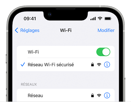 mot de passe Wifi sur un terminal iPhone ou iPad