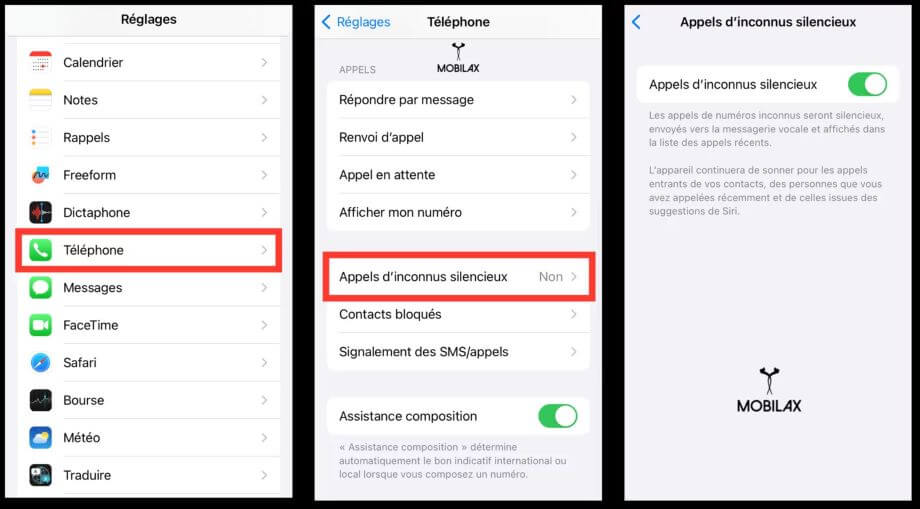 activer loption appels inconnus silencieux