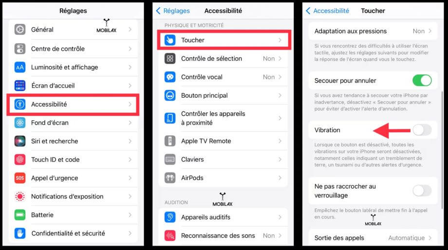 désactivez option vibration