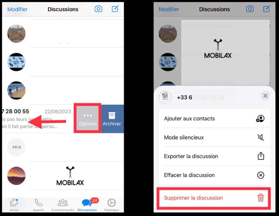 supprimer la discussion ios