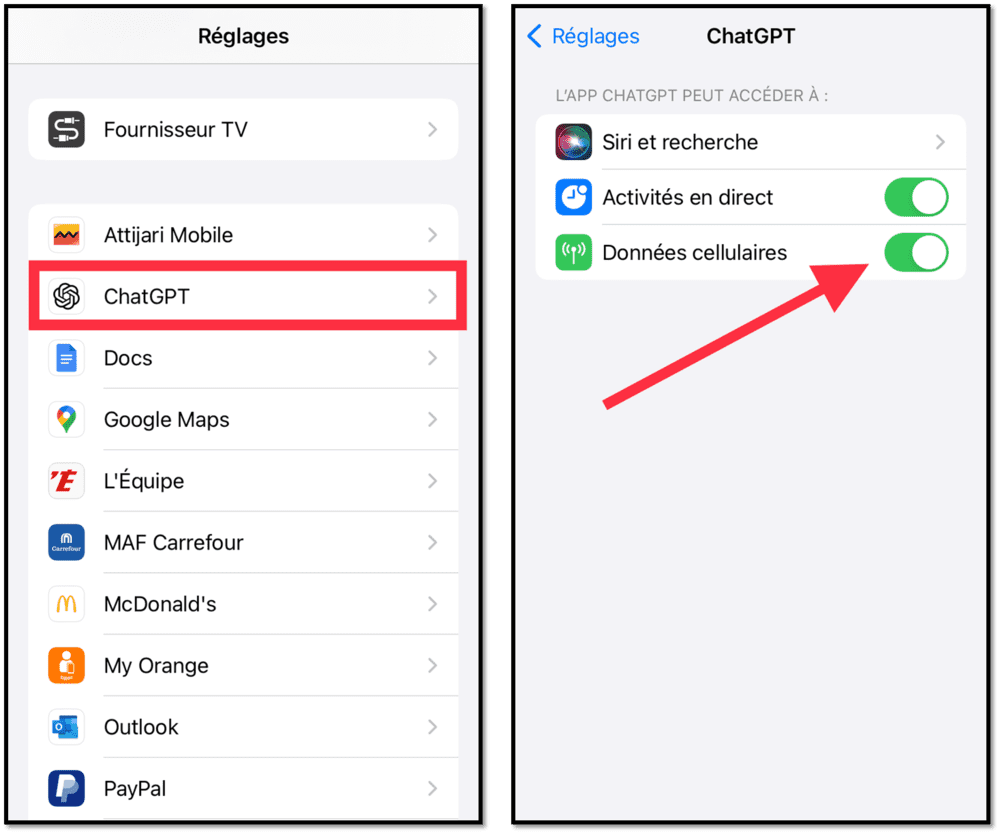 ChatGPT - Données cellulaires