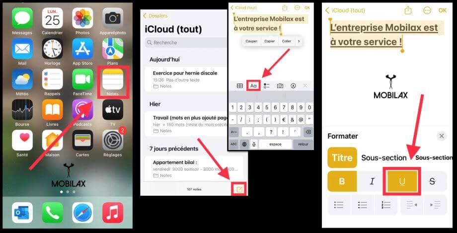 l’application « Notes » sur iPhone