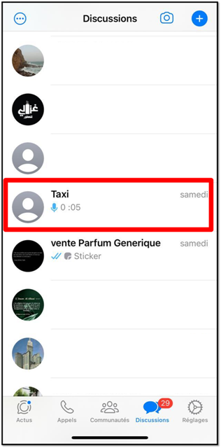 sélectionnez la discussion avec l’utilisateur que vous voulez signaler