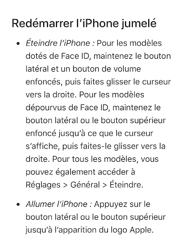 redémarrage du smartphone iPhone ou de la tablette iPad qui est jumelé