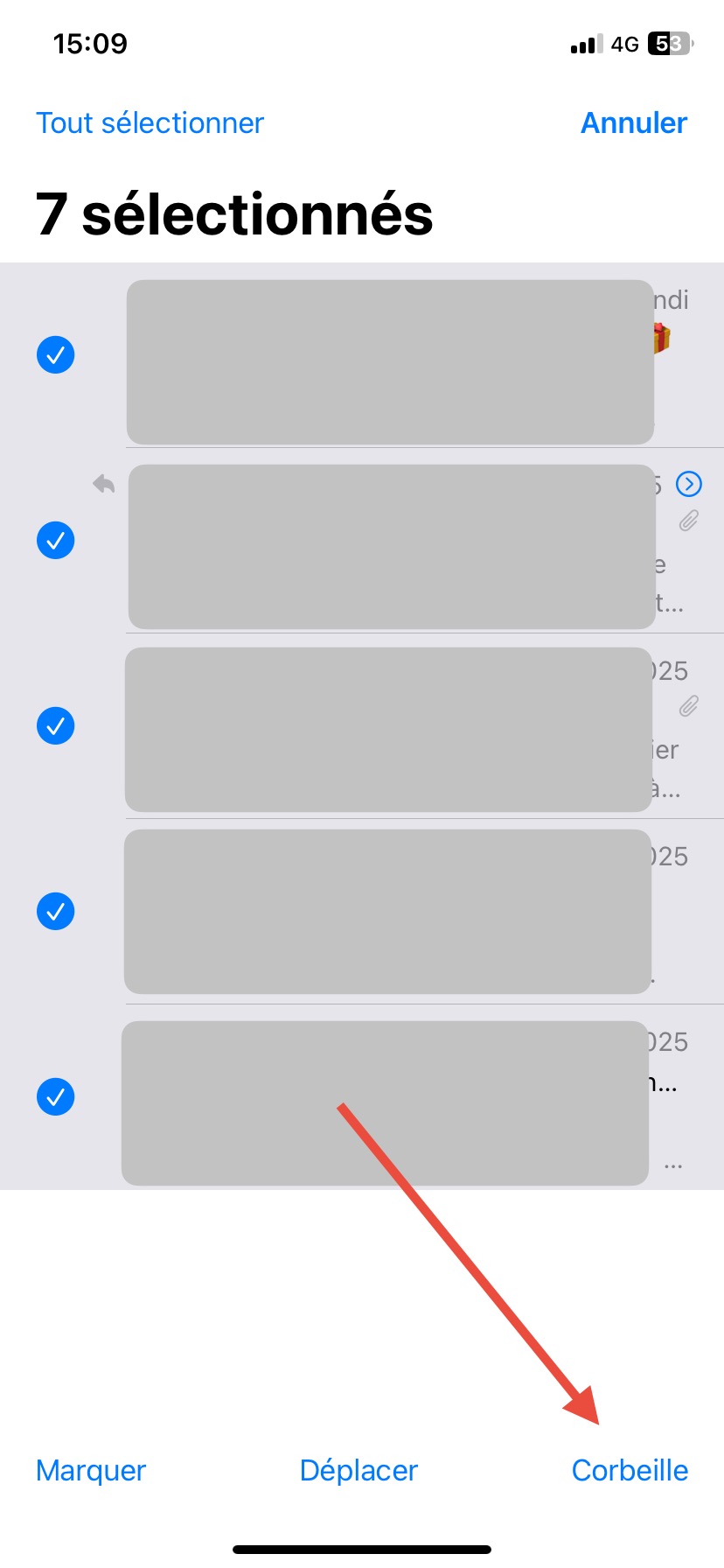 Appuyez enfin sur Tout supprimer.  À nouveau, la récupération est possible en cliquant sur « Modifier » puis « Déplacer vers ».